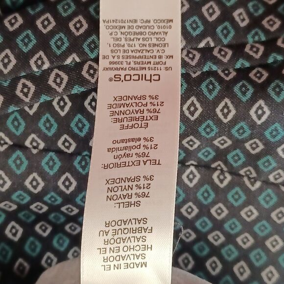 Chicos Pants O.5 US 6 Black Perfect Stretch JOSIE Slim Ankle Diamond Pattern NEW - Picture 9 of 10